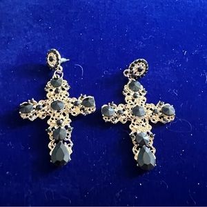 Gorgeous, gold and black acrylic cross earrings pierced dangle